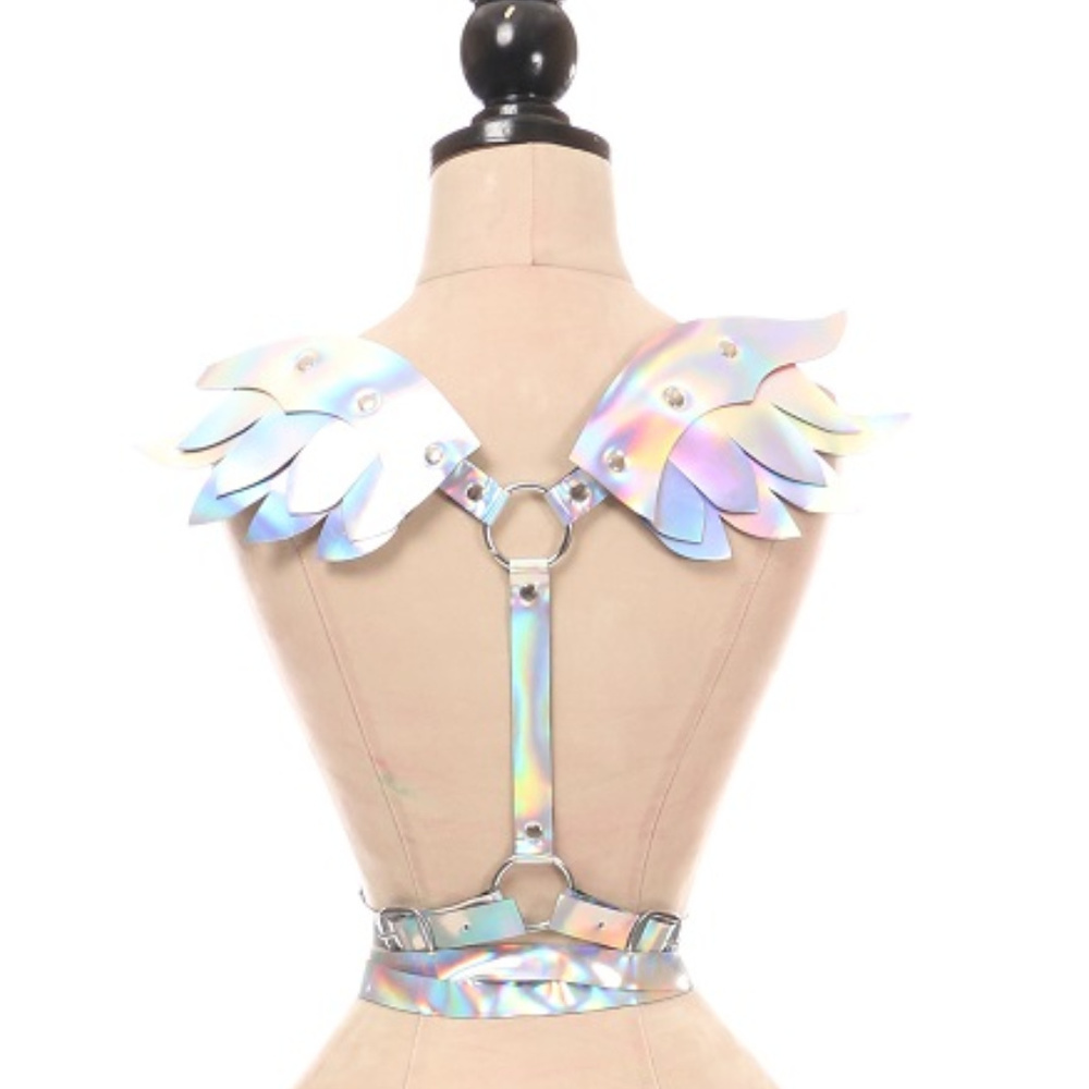 Festival Rave Silver Hologram Body Harness w/wings